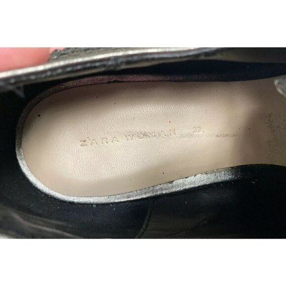 Zara Silver Metallic Platform Oxfords Women's Size 8 Statement Shoe - Picture 9 of 9